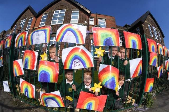 The amazing display of rainbows to praise our carers at St Gregory's Catholic Primary School in Preston