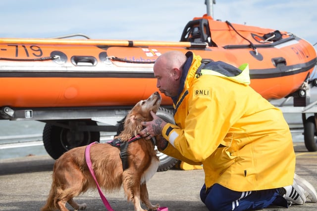 Poppy the dog is reunited with her rescuer, Fleetwood RNLI volunteer Bunny Blundell.
