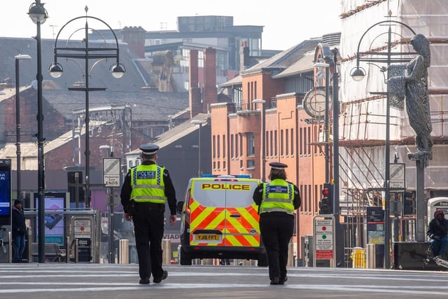 An eerily quiet Leeds city centre in March, after the first national lockdown was enforced on the 23rd. Police patrolled the city centre as people were told to stay at home, only permitted to leave for exercise once a day.
