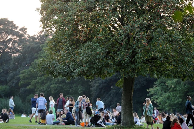 University students returned to Leeds at the end of September, pictured here in Hyde Park during Freshers Week. Major Covid outbreaks occurred in student areas such as Hyde Park, Woodhouse and Headingley - with rates in these areas as high as 4,500 new cases per 100,000 people by October.