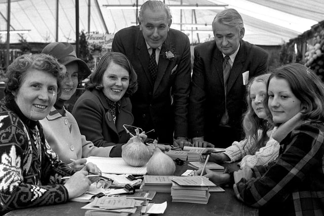 Wigan Parks Department officials at the judging of the horticultural show in 1973