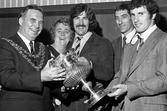 Wigan rugby league stars enjoyed a civic reception at the Mayor's parlour following their Lancashire Cup win in 1973