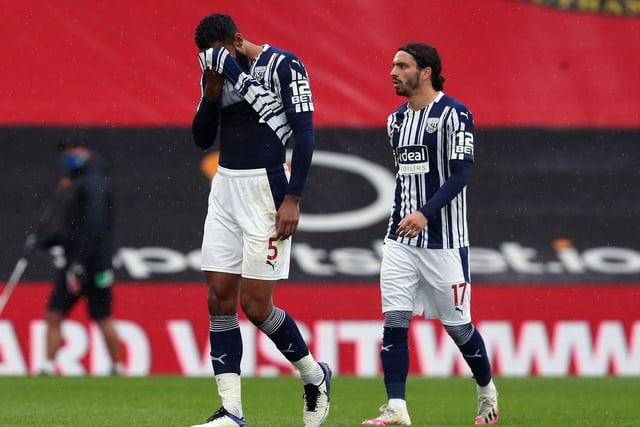 Kyle Bartley of West Bromwich Albion wipes his face with his shirt as he reacts to the 2-0 defeat during the Premier League match between Southampton and West Bromwich Albion at St Mary's Stadium on October 4, 2020.