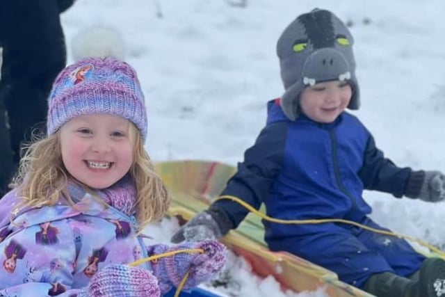 Kara (five) and Finlay (three) Froude are loving the snow