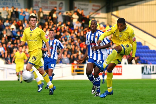 Jermaine Beckford his second goal during the Carling Cup first round clash against Chester City at the Deva Stadium in August 2008. He went on to score a hat-trick as the Whites won 5-2.