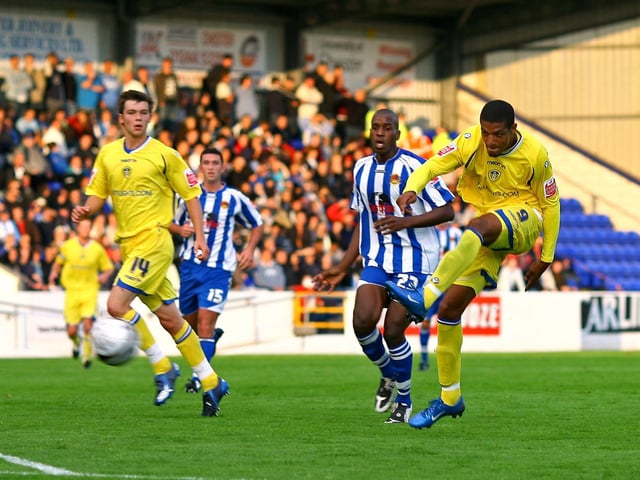Jermaine Beckford his second goal during the Carling Cup first round clash against Chester City at the Deva Stadium in August 2008. He went on to score a hat-trick as the Whites won 5-2.