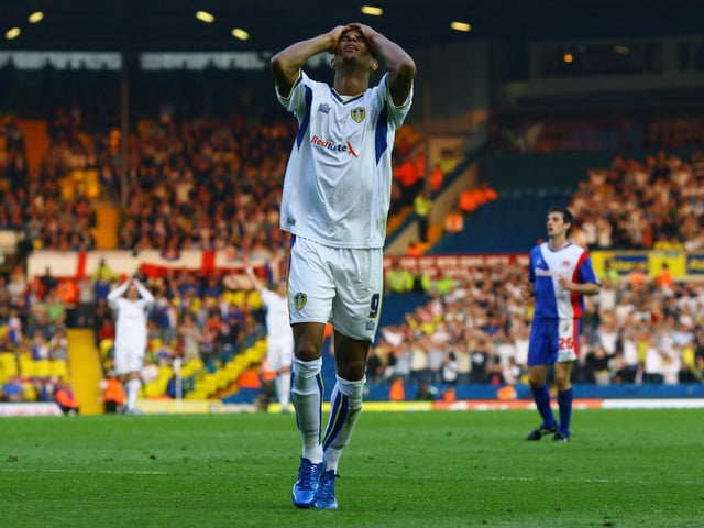 Jermaine Beckford rues a missed chance during the League 1 play-off semi-final against Carlisle United at Elland Road in May 2008.