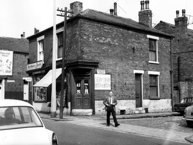 Cambridge Road in August 1967. On the left is the end of Vaughan Street, next is a hardware shop, business of Keith and son. Then pictured is S.Appletons shoe shop. Oakfield Street can be seen, used as storage area for the shoe shop.