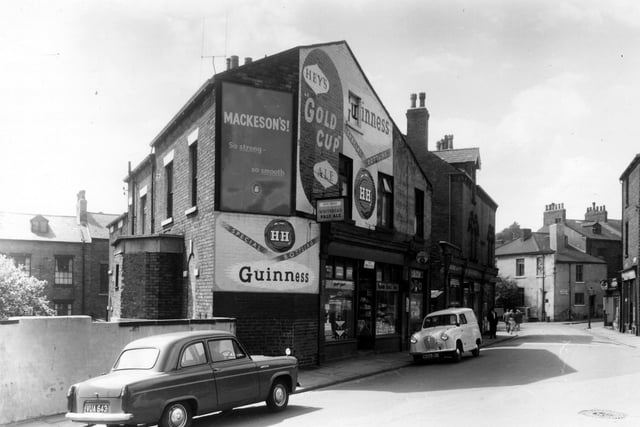 Little Woodhouse Street in July 1960 with Warwick Terrace on the left. Number 1 is a grocers and off licence shop, the business of Allen Holliday.