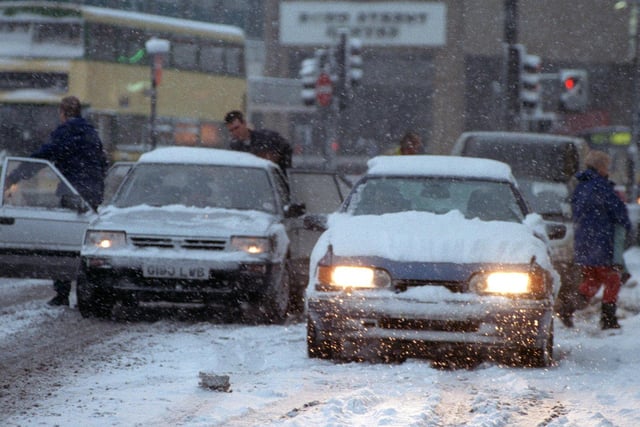 Snow brought chaos as motorists struggled in City Square.