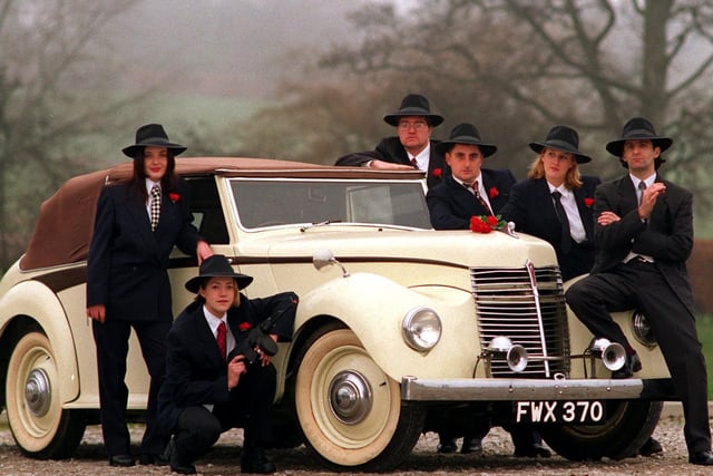 Leeds Metropolitan University students pose with a 1947 Armstrong Siddeley car to publicise the St Valentine's Day Massacre Ball. Pictured are Helen Spiers, Louise Gollins, Wayne Jones, Gary Wilson, Natasha Winters and Jay Spencer.