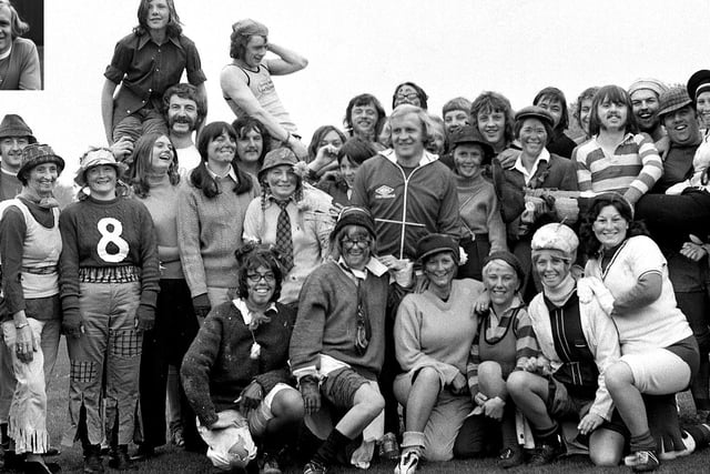 A crazy battle of the sexes soccer match at Aspull with guest star Francis Lee pictured centre, and inset, in 1973