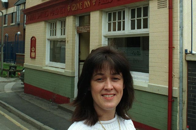 Rachel Scordos, pictured outside the Grove Inn in March 1998.