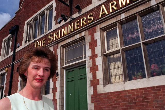 July 1997 and this is Pamela Heneghan pictured outside The Skinners Arms in Sheepscar.
