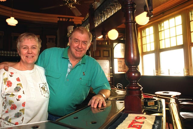 This is landlord and landlady Trevor and Joyce Ives who ran the Cardigan Arms at Kirkstall in September 1995.