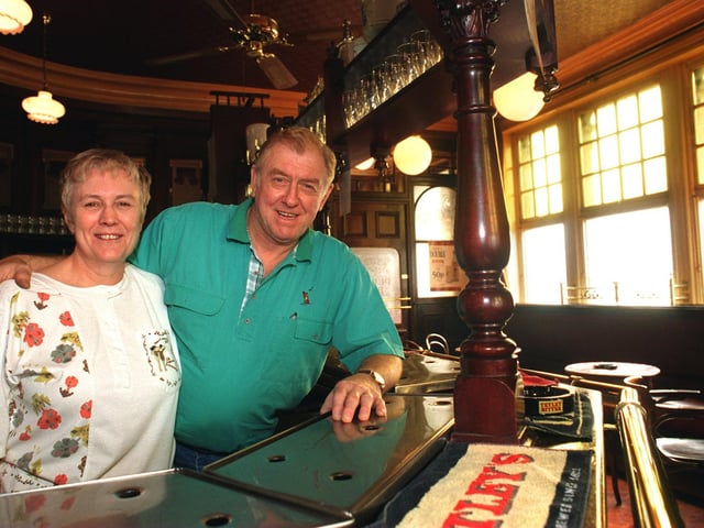 This is landlord and landlady Trevor and Joyce Ives who ran the Cardigan Arms at Kirkstall in September 1995.