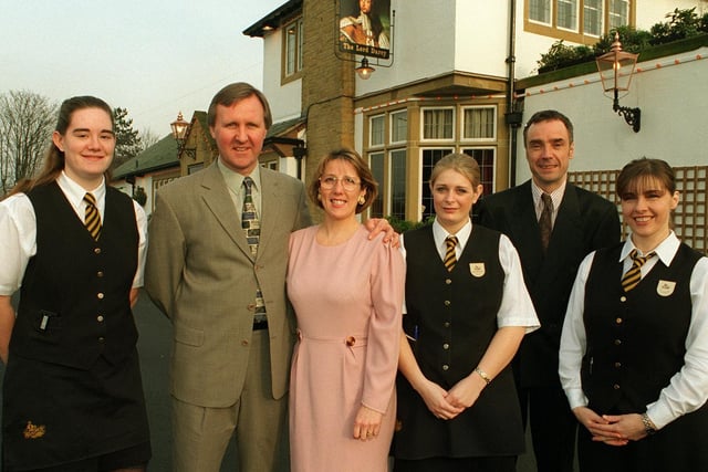 David and Sharon Hill with some of their staff. Pictured from the left are, Catherine Roberts, Laila Hamade, bar supervisor, Martin Tindall, assistant manager and Elena Georgiou.