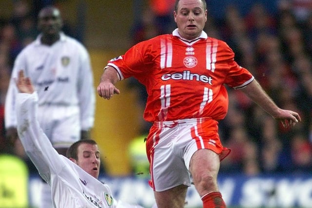 Paul Gascoigne played for Middlesbrough against Leeds United in the Premier League at Elland Road. The Whites won 2-0 thanks to goals from Alan Smith and Lee Bowyer.