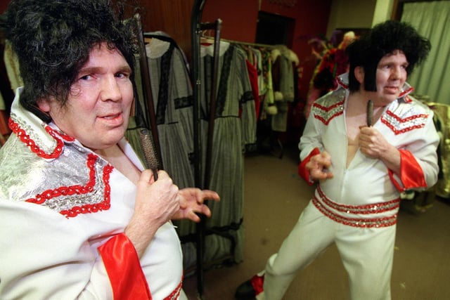 Elvis Presley fan Peter Henderson was set to perform as his hero in a charity variety show. He is pictured at Homburg's costume hire.
