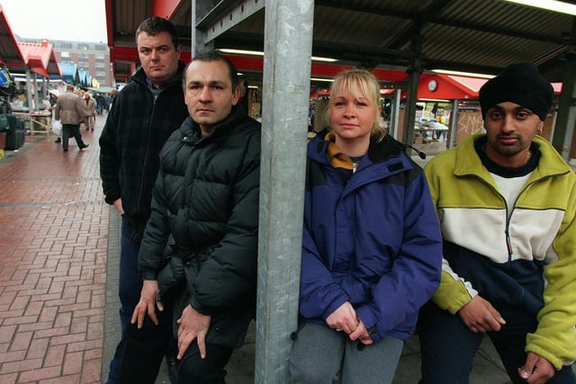 These Leeds Market traders - Paul Cox, Neil Chopra, Lisa Schofield and Lacky Singh - were threatened with suspension as their stalls crossed over a black line by an inch.