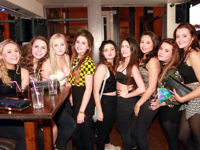 Bea, Ashleigh, Milly, Lucy, Georgie, Yasmine, Alex, Lauren and Molly celebrating Yasmine's 18th birthday, in 2015.