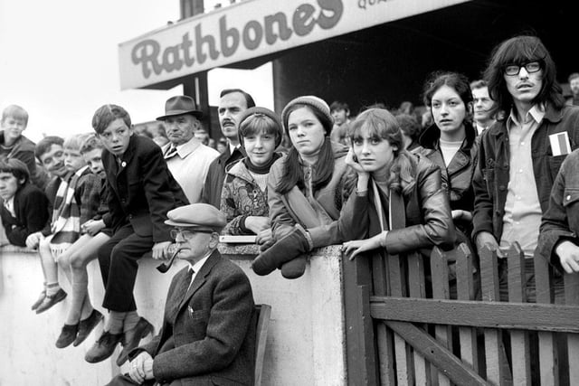 Wigan Athletic fans watching their team play Gainsborough Trinity in a Northern Premier League match at Springfield Park on Saturday 17th of October 1970. Wigan won the match 5-0.