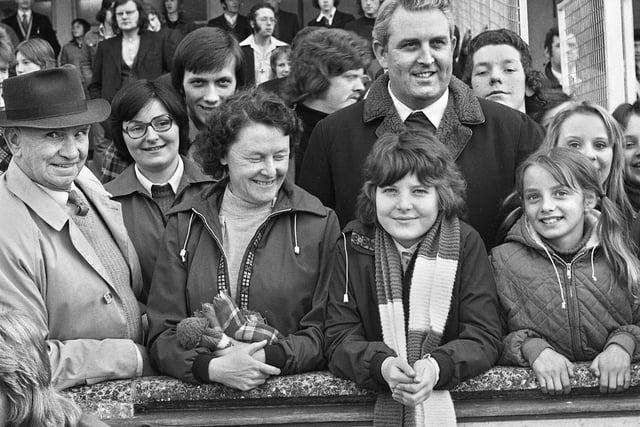 Fans looking forward to the end of season friendly match between Manchester City and Wigan Athletic, in the Northern Premier League at Springfield Park on Tuesday 7th of May 1974. The match was a 2-2 draw.