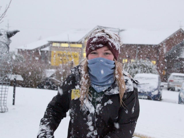 A Dogs Trust Leeds staff member wrapped up against the cold (photo: Dogs Trust Leeds).