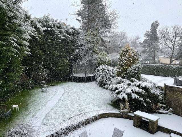 An Alwoodley garden sprinkled with snow.