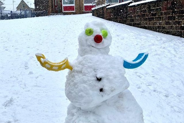 Pupils at New Park School made this snowman.
