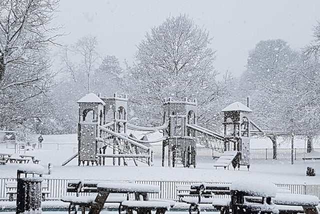 Sandie Blakesley sent this picture of the playground and castle at Valley Gardens hidden under a thick layer of snow.