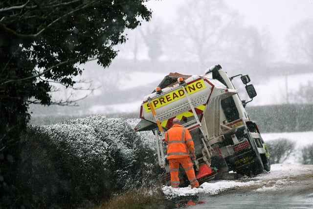 A gritter that left the road at Scarcroft, near Leeds