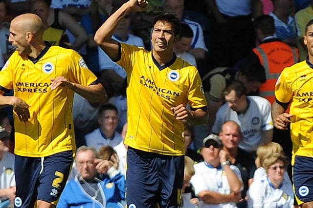 Leo Ulloa celebrates after he put the Seagulls ahead early on. He turned home from Andrew Crofts's cross from inside the area.
