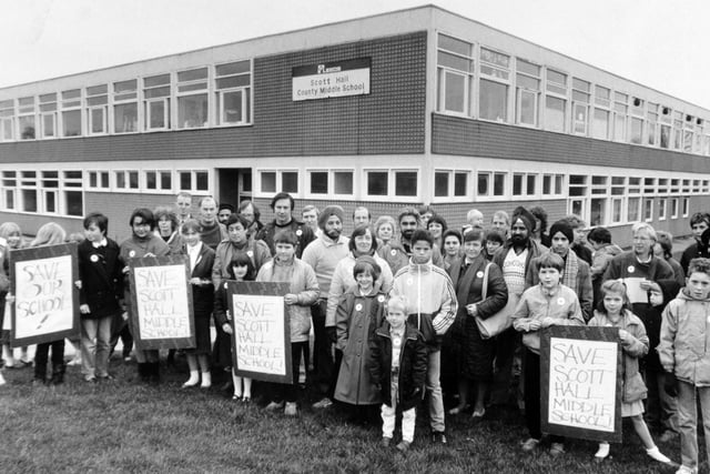 November 1986 and pupils and parents were out in force to protest at the proposed closure of Scott Hall Middle School. It was one of 27 schools around the city listed for closure.