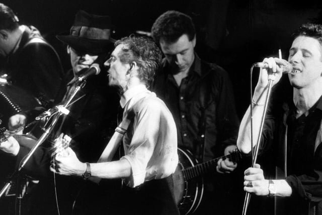 The Pogues on stage at the University of Leeds in March 1986.