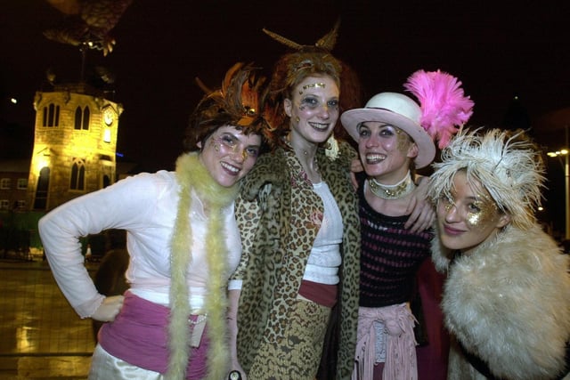 Bad weather forced the cancellation of the New Year celebrations in Leeds city centre. Pictured are show performers Lucy Cullingford, Helen Smith, Emma Dunn and Emma Torrington.