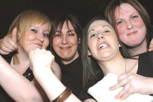 Sarah, Angie, Marie and 'Donkey' the 'Faties' outside Bing Bada Boom in 2007.