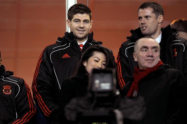 Steven Gerrard and Jamie Carragher watch on
