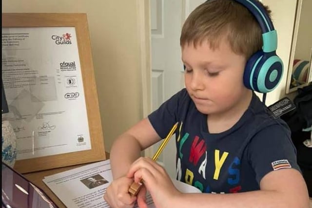 Samantha Hackney-Lyons said: "My son Oscar waiting for his online lesson to start at the corner of my desk while I’m working at the same time!"