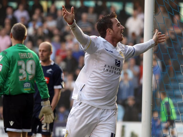 Ross McCormack celebrates scoring against Millwall at The Den in March 2012. The Whites won 1-0.