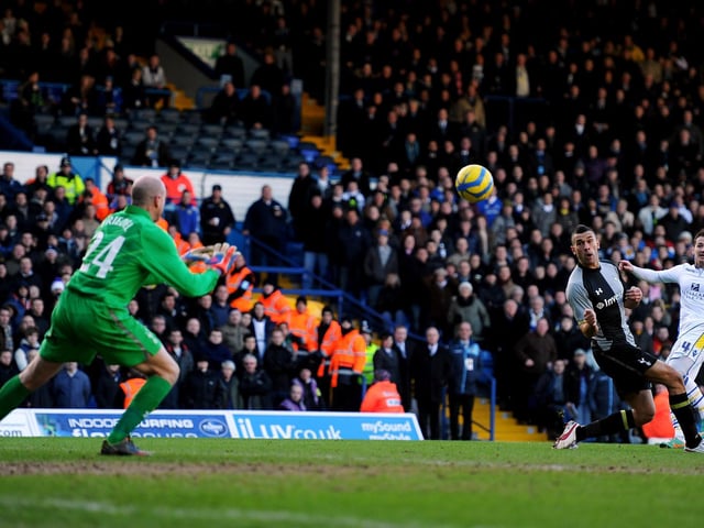 Ross McCormack scores past Tottenham Hotspur goalkeeper Brad Friedel during the FA Cup fourth round clash at Elland Road in January 2013.