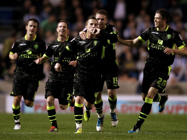 Ross McCormack celebrates after scoring against Brighton and Hove Albion at the Amex Stadium in September 2011.