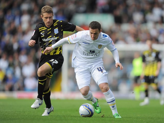 Ross McCormack battles with Stephen McPhail during Leeds United's Championship clash against Cardiff City at Elland Road in October 2011.