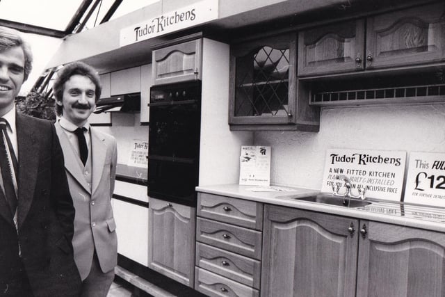 Tudor Kitchens in February 1982. Pictured are directors Richard Glover (left) and Chris Broadhead.