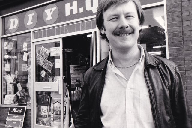 Martyn Duxberry outside his DIY shop on Harrogate Road, Chapel Allerton, in October 1983.