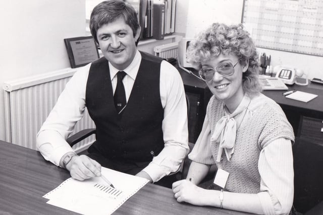 April 1984 and pictured is Kevin Reid district manager at Horsforth's Digital Equipmernt Co with secretary Christine Walker.