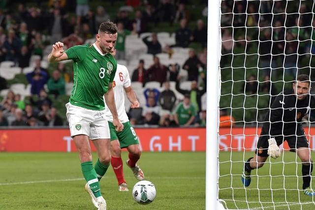 Alan Browne scores for the Republic of Ireland against Bulgaria in September 2018