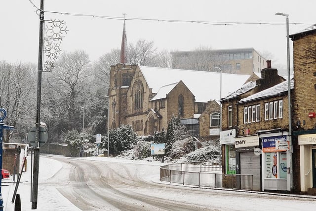 Central Methodist Church in Brighouse in the snow by Steven Lord