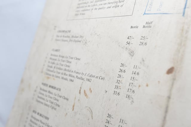The price list in shillings and pence