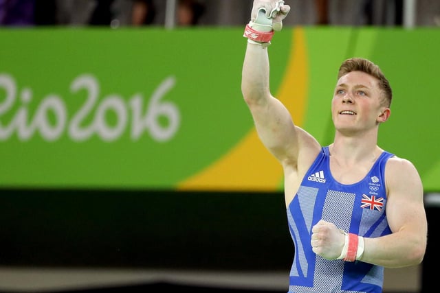Nile Wilson reacts after he competes in the Horizontal Bar in the Artistic Gymnastics Men's Team qualification on Day 1 of the Rio 2016 Olympic Games.